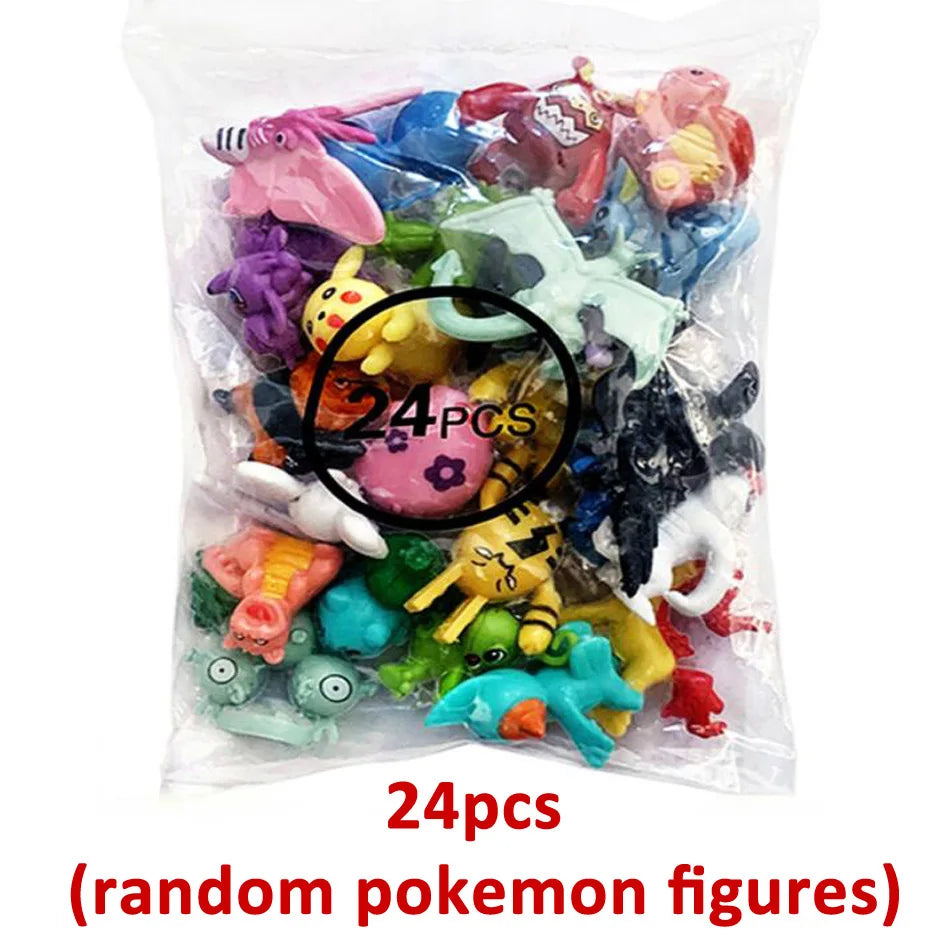 Conjunto de 24 Figuras de Ação Pokémon - 2-3 cm (Não Repetitivas) - Modelos de Brinquedos Miniaturas Anime Pikachu - Presentes de Aniversário para Crianças
