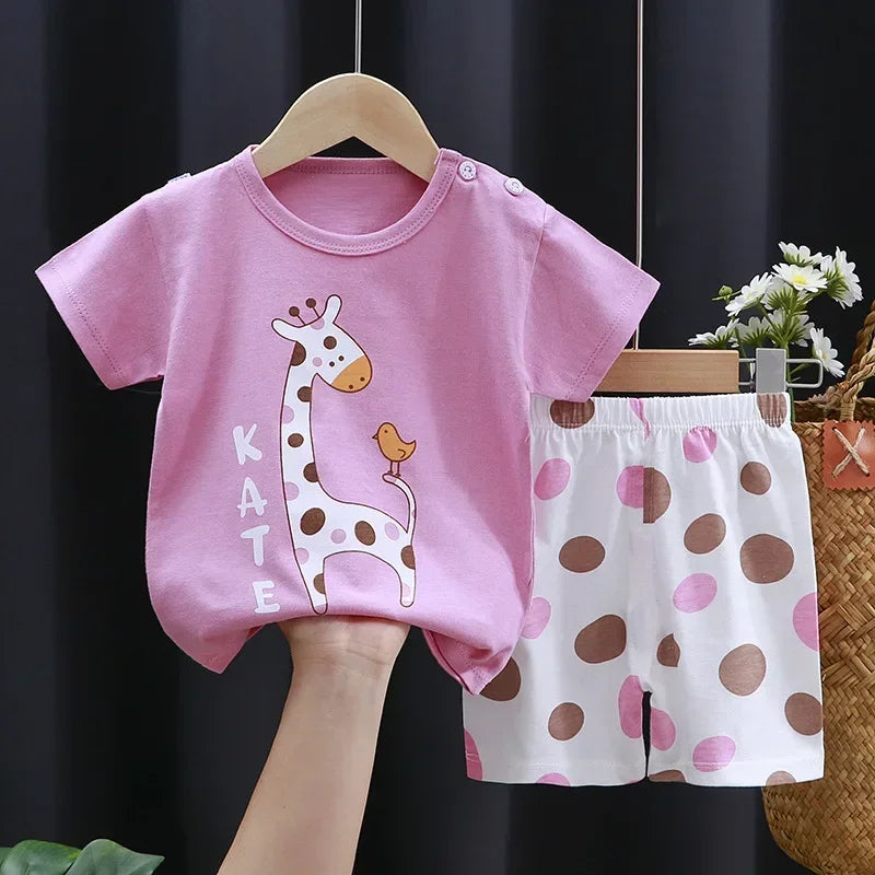 Conjunto Infantil para Filhos - Camiseta e Shorts de Algodão para Meninos e Meninas (2 Peças)