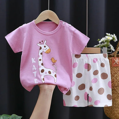 Conjunto Infantil para Filhos - Camiseta e Shorts de Algodão para Meninos e Meninas (2 Peças)