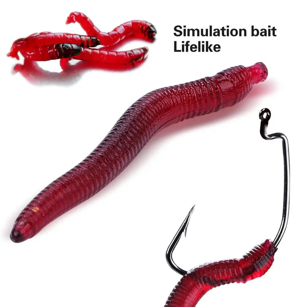 Sougayilang 50-200pcs Iscas de Pesca Macias Simulação de Minhoca 4cm 0.3g Iscas Artificiais Realistas com Cheiro de Peixe Iscas para Bass Equipamento de Pesca