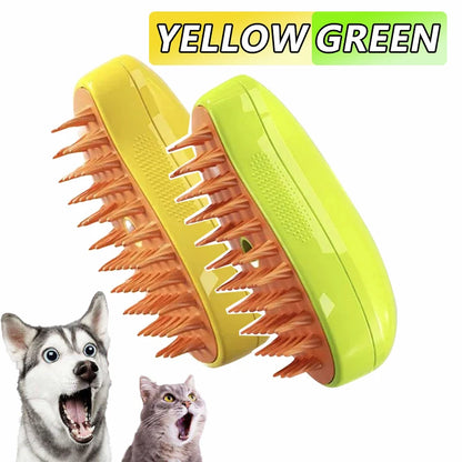 Escova a Vapor para Gatos e Cães 3 em 1 - Escova Elétrica com Pulverizador para Massagem e Cuidados com a Pelagem