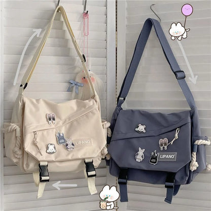 Bolsa de Ombro de Nylon para Mulheres, Grande Capacidade, Estilo Retrô, Tipo Carteiro, Bolsa Transversal