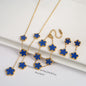 Conjunto de Joias Femininas 18k Banho de Ouro - Colar, Brincos e Pulseira com Flor de Cinco Pétalas para Festa e Uso Diário