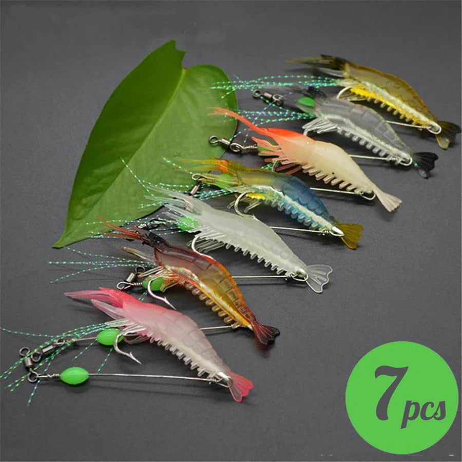 Conjunto de Iscas Artificiais para Pesca 3 Peças/7 Peças – Isca de Camarão e Acessórios para Pesca