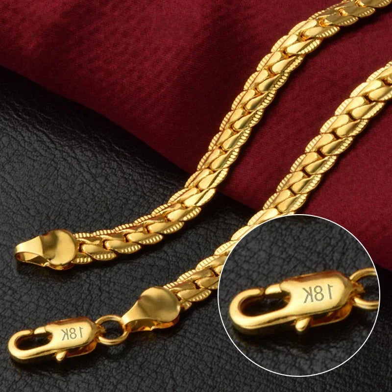 Colar de Corrente Lateral Completa 925 Prata Esterlina 5MM com Revestimento em Ouro 18K para Mulheres e Homens - Joias de Casamento e Noivado