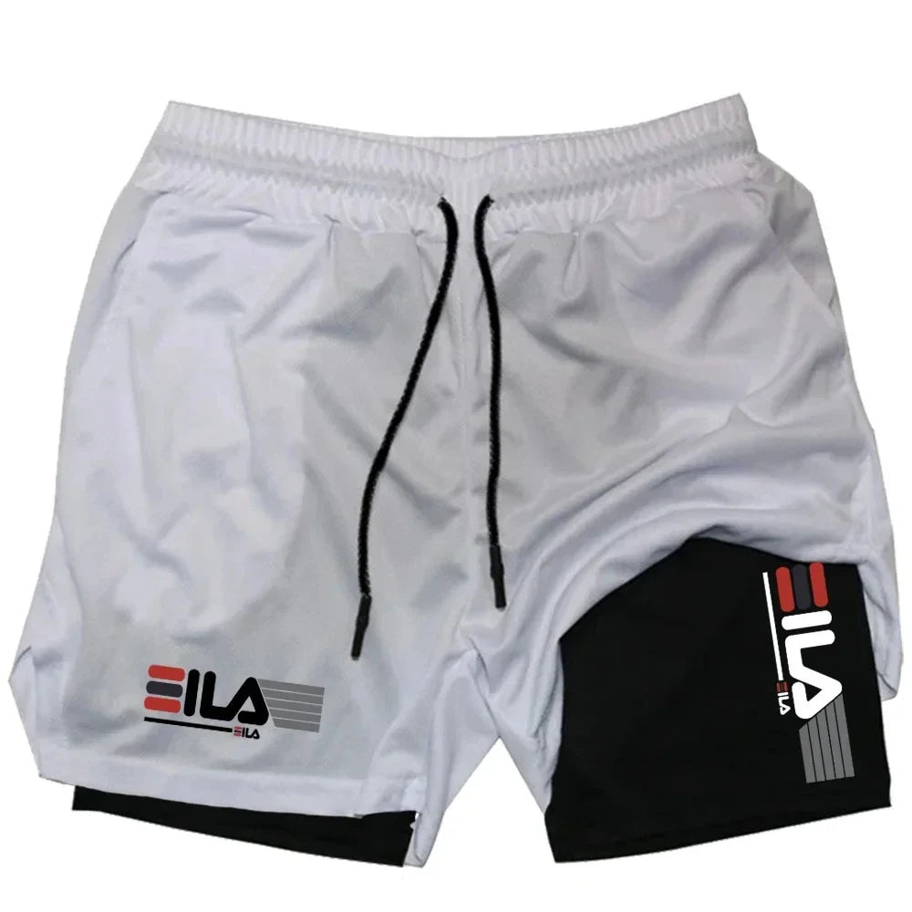 Shorts esportivos masculinos dois em um respirável casual de secagem rápida shorts de camada dupla verão correndo calças esportivas M-3XL