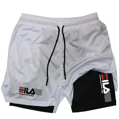 Shorts esportivos masculinos dois em um respirável casual de secagem rápida shorts de camada dupla verão correndo calças esportivas M-3XL