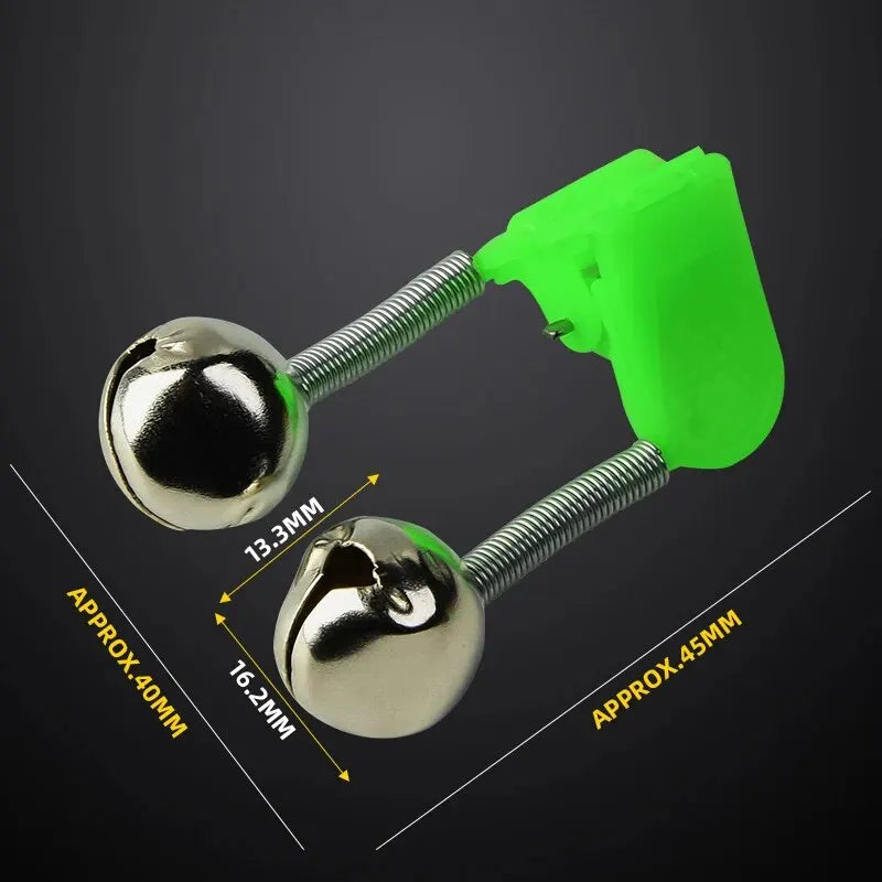 Conjunto de 5 Peças de Alarme de Mordida para Pesca – Sino para Vara de Pesca, Clipes de Ponta, Anel Verde de ABS, Acessório de Pesca ao Ar Livre com Detalhes Metálicos