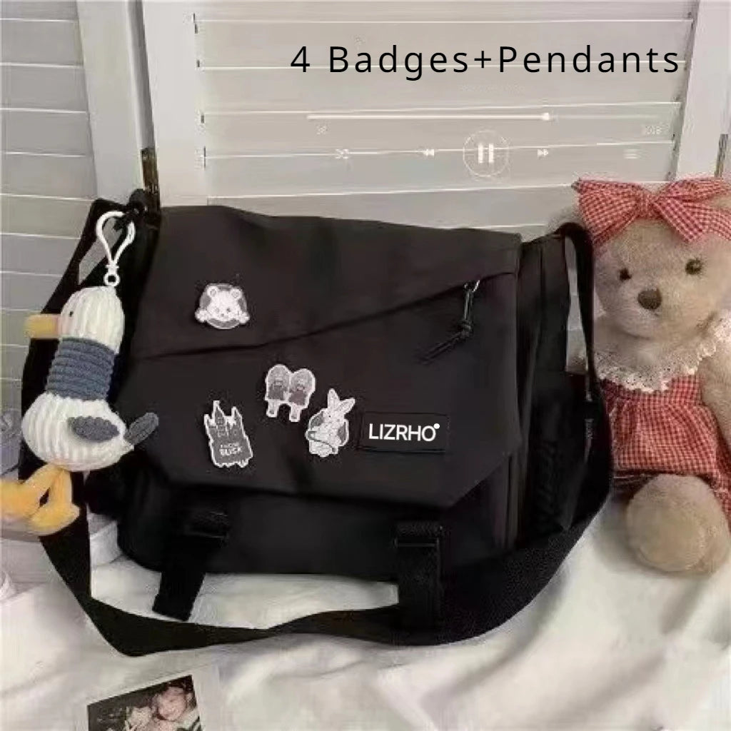 Bolsa de Ombro de Nylon para Mulheres, Grande Capacidade, Estilo Retrô, Tipo Carteiro, Bolsa Transversal