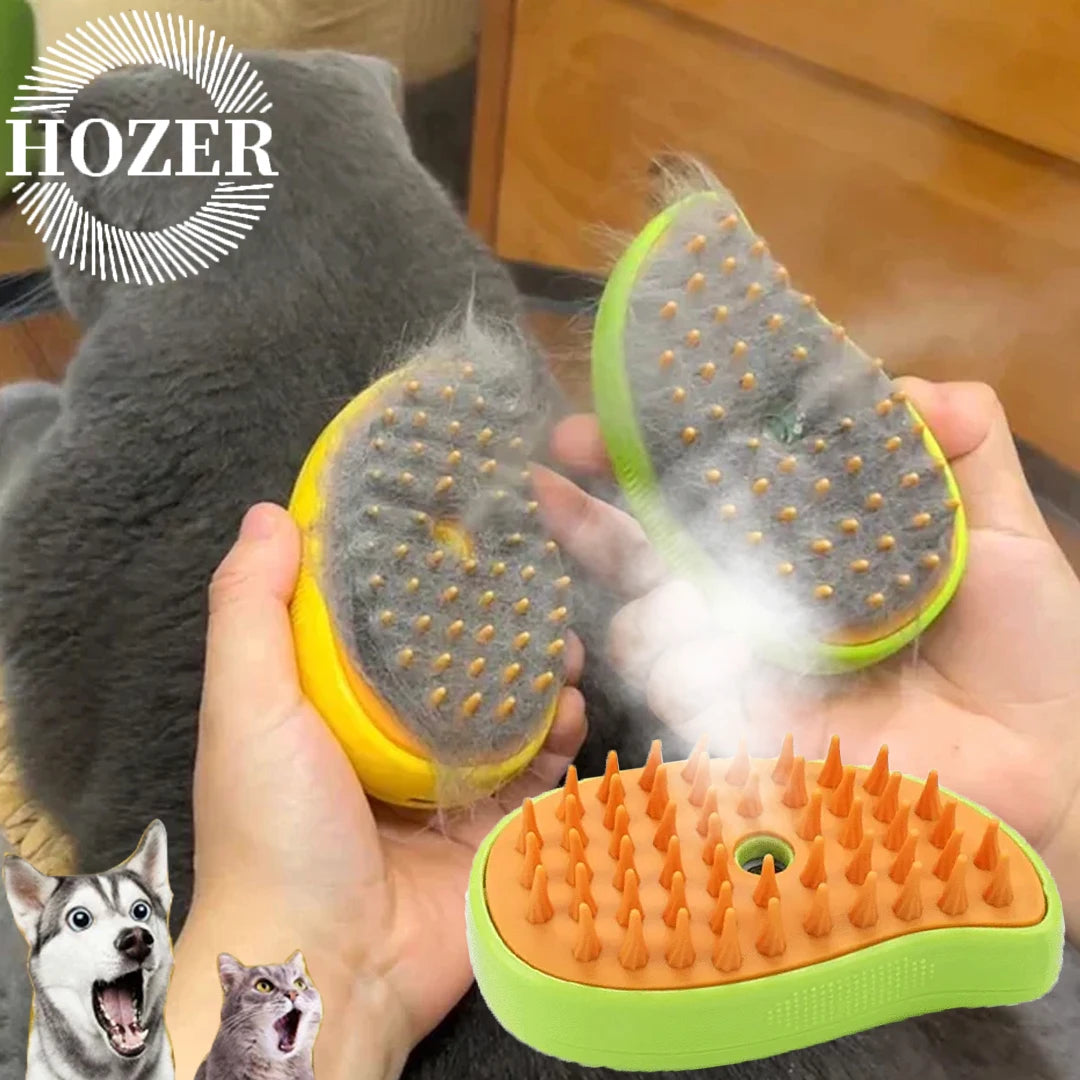 Escova a Vapor para Gatos e Cães 3 em 1 - Escova Elétrica com Pulverizador para Massagem e Cuidados com a Pelagem