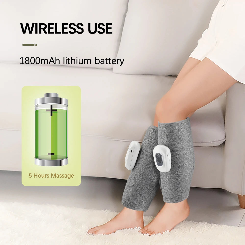 Massageador Elétrico 360° de Pressão de Ar para Panturrilhas, Massagem Sem Fio para Pernas, 3 Modos de Compressão com Bolsa de Ar, Relaxamento dos Músculos das Pernas e Pés, Circulação Sanguínea.