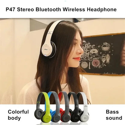 P47 Fone de Ouvido Bluetooth 5.0 Sem Fio Dobrável HIFI Stereo com Graves - Headset para Crianças, Presente com Microfone e Adaptador USB para iPhone e Jogos