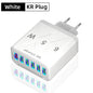 Carregador Rápido USB de 65W com 6 Portas - Adaptador de Viagem QC3.0 para iPhone 14, Samsung, Xiaomi - Plugue EU, KR, US, UK