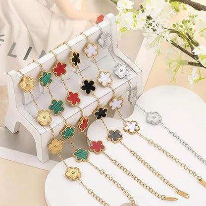 Pulseiras Femininas Lucky Clover, Flores Dupla Face, Joias de Presente, Pulseira de Aço Inoxidável, Pulseiras Banho de Ouro para Homens