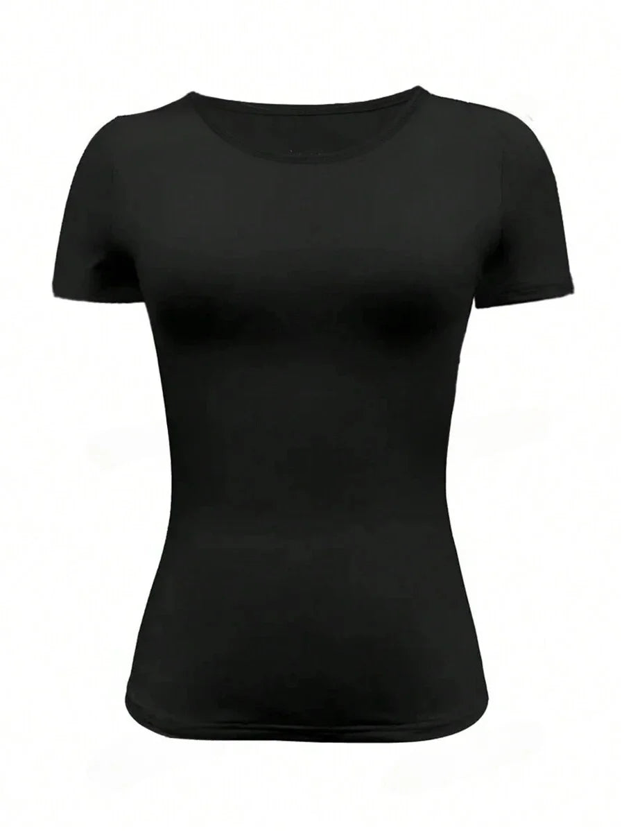 Camiseta Feminina Básica, Decote Redondo, Manga Curta e Cropped - Tendência Y2K 2024