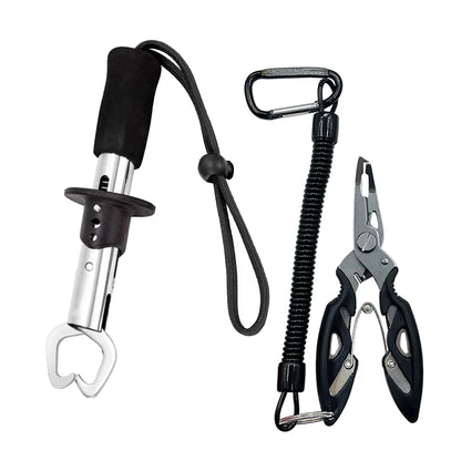Alicate de Pesca de Aço Inoxidável 21/17cm - Conjunto de Controlador de Peixe Multifuncional para Spinning/Casting com Pegador de Lábios de Peixe
