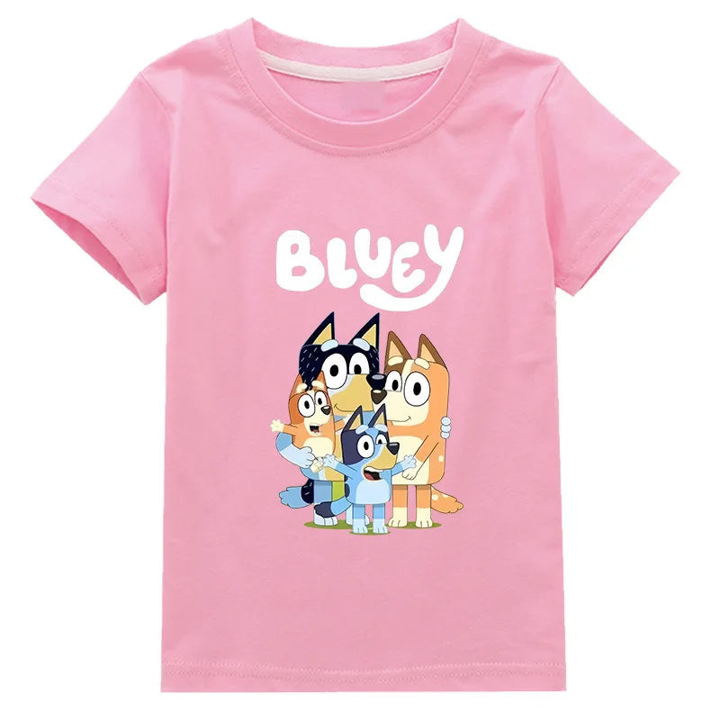 Camiseta Infantil Moose New Bluey Family - Estilo Verão, Manga Curta, Roupas Fashion para Meninos e Meninas