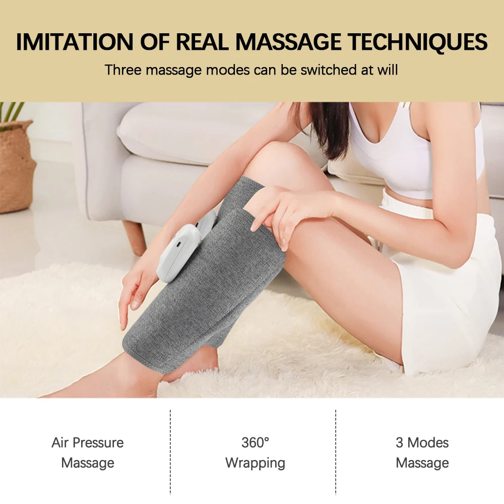 Massageador Elétrico 360° de Pressão de Ar para Panturrilhas, Massagem Sem Fio para Pernas, 3 Modos de Compressão com Bolsa de Ar, Relaxamento dos Músculos das Pernas e Pés, Circulação Sanguínea.