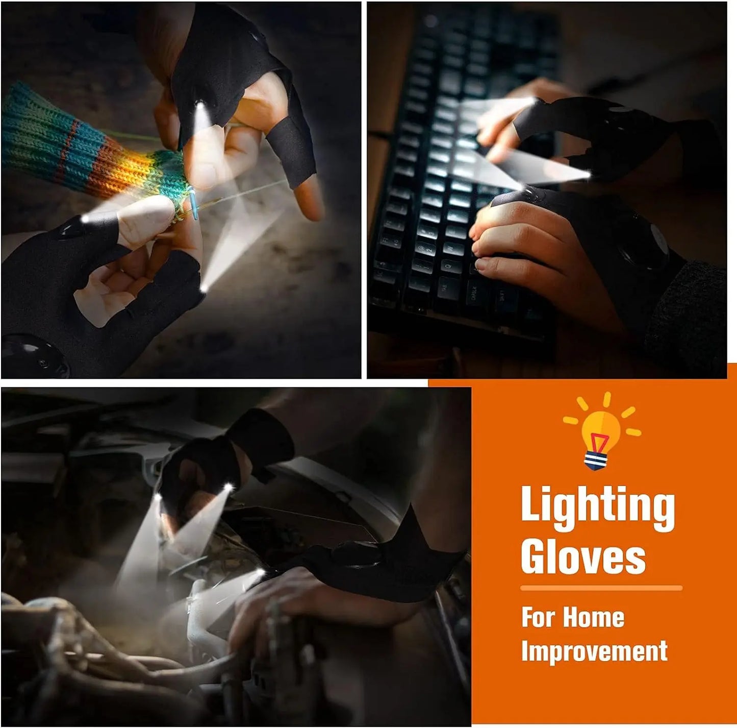 Luva LED de Dedo Cortado para Homens e Mulheres - Luva Impermeável para Pesca Noturna, Ciclismo, Corrida e Uso ao Ar Livre