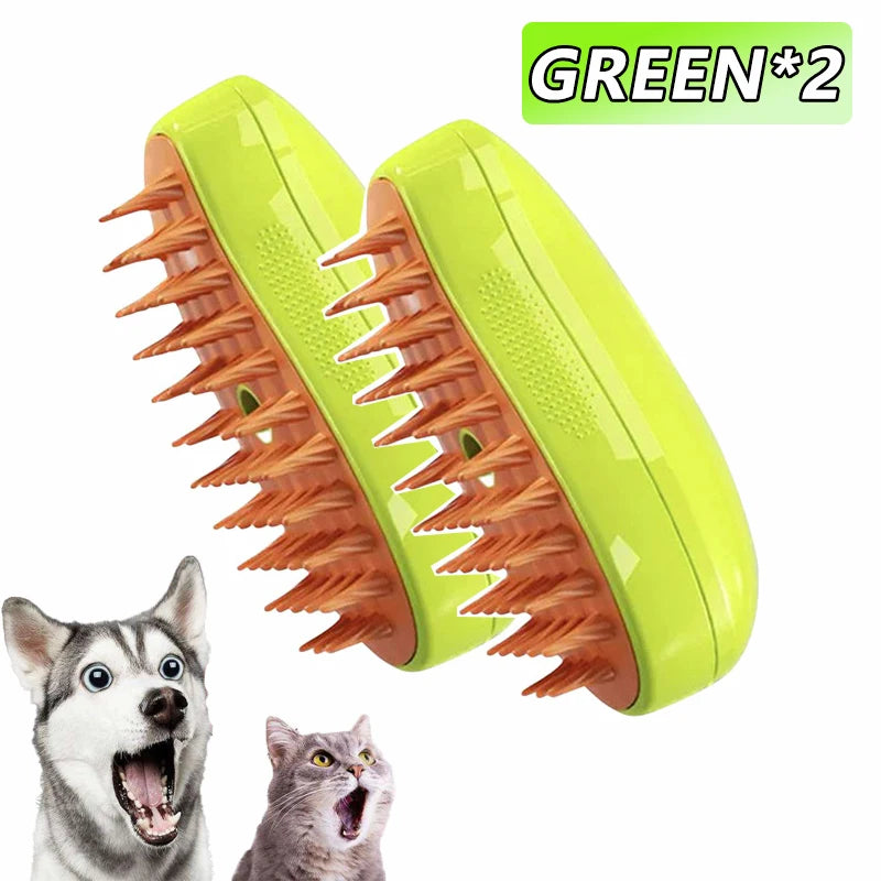 Escova a Vapor para Gatos e Cães 3 em 1 - Escova Elétrica com Pulverizador para Massagem e Cuidados com a Pelagem