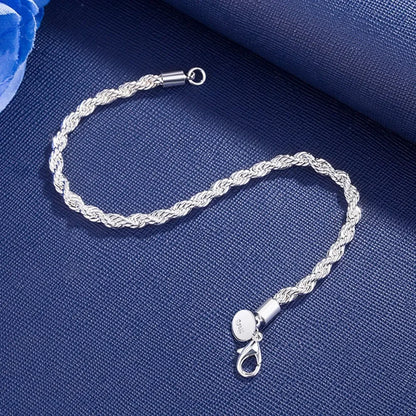 Linda pulseira de Cadeia 4MM de Ouro 18K e Prata Esterlina 925 para Homens e Mulheres, Charmosa, para Casamento e Festa - 20cm / 8 polegadas