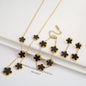 Conjunto de Joias Femininas 18k Banho de Ouro - Colar, Brincos e Pulseira com Flor de Cinco Pétalas para Festa e Uso Diário