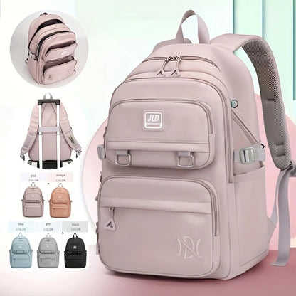 Mochila de Grande Capacidade para Estudantes - Mochila Casual Impermeável de Nylon, Bolsa de Ombro Dupla para Viagem e Faculdade