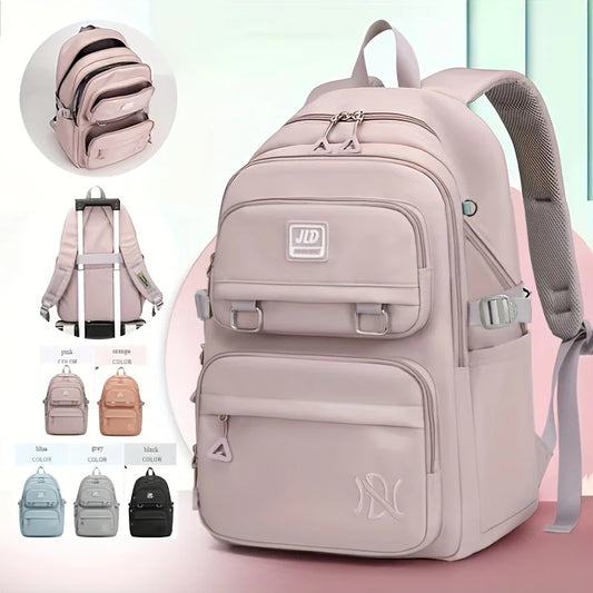 Mochila de Grande Capacidade para Estudantes - Mochila Casual Impermeável de Nylon, Bolsa de Ombro Dupla para Viagem e Faculdade