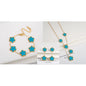 Conjunto de Joias Femininas 18k Banho de Ouro - Colar, Brincos e Pulseira com Flor de Cinco Pétalas para Festa e Uso Diário
