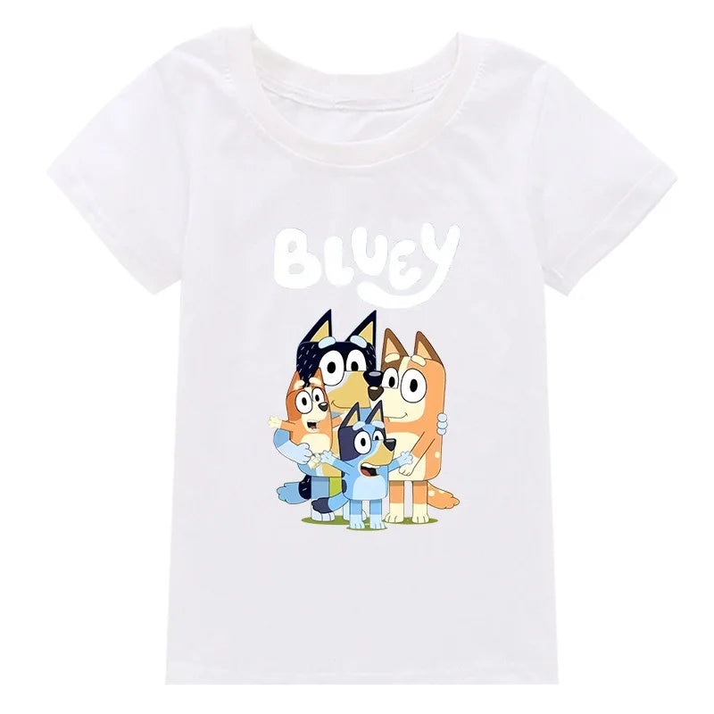 Camiseta Infantil Moose New Bluey Family - Estilo Verão, Manga Curta, Roupas Fashion para Meninos e Meninas