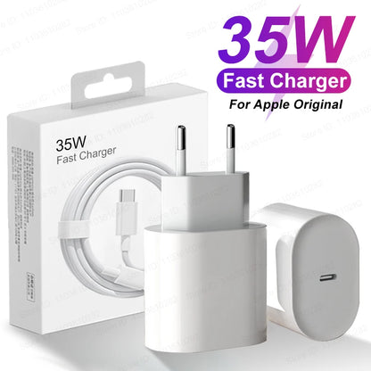 Carregador Original Apple 35W Rápido para iPhone (14, 13, 12, 11 Pro Max, XS, XR, 7, 8 Plus) USB-C com Cabo - Acessórios para Celular
