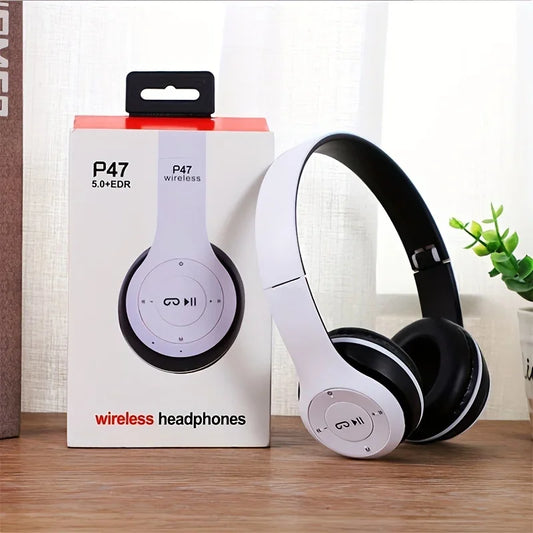 P47 Fone de Ouvido Bluetooth 5.0 Sem Fio Dobrável HIFI Stereo com Graves - Headset para Crianças, Presente com Microfone e Adaptador USB para iPhone e Jogos