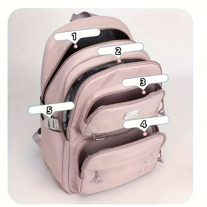 Mochila de Grande Capacidade para Estudantes - Mochila Casual Impermeável de Nylon, Bolsa de Ombro Dupla para Viagem e Faculdade