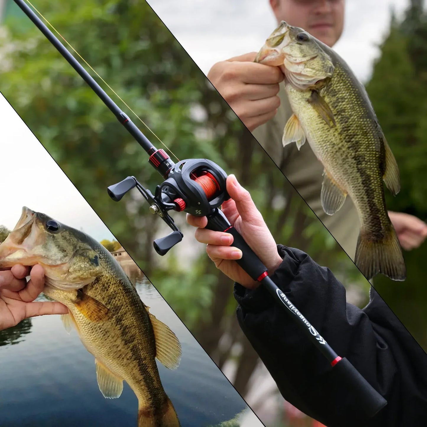 Conjunto de Vara e Carretilha de Pesca Sougayilang 1,8~2,1m Vara de Carbono para Arremesso e Carretilha de Baitcasting com Relação de Engrenagem 7,2:1 e Capacidade de Arraste Máximo de 10kg para Bass