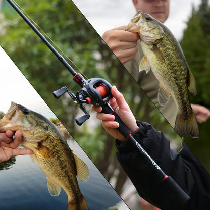 Conjunto de Vara e Carretilha de Pesca Sougayilang 1,8~2,1m Vara de Carbono para Arremesso e Carretilha de Baitcasting com Relação de Engrenagem 7,2:1 e Capacidade de Arraste Máximo de 10kg para Bass
