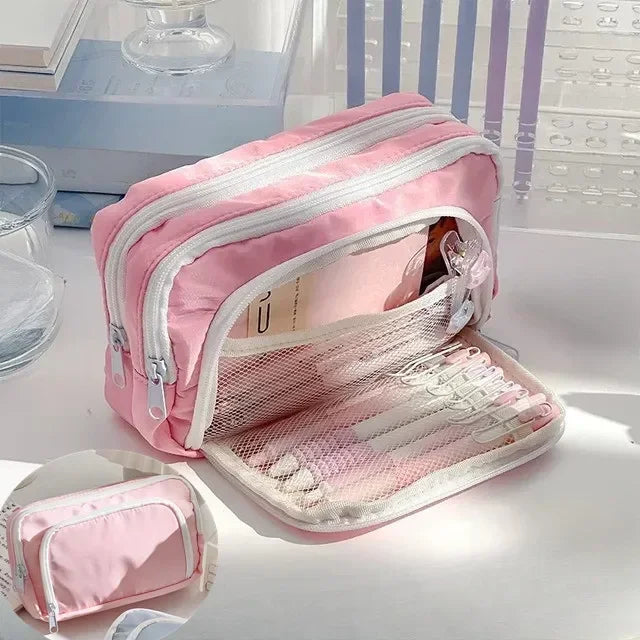 Estojo de Lápis Preto Grande Capacidade à Prova de Sujeira, Estojo Estético para Escola, Organizador de Material Escolar, Estojo de Caneta para Meninos e Meninas, Suprimentos Escolares