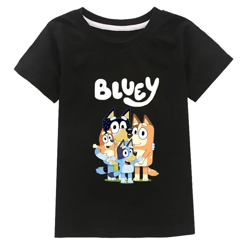 Camiseta Infantil Moose New Bluey Family - Estilo Verão, Manga Curta, Roupas Fashion para Meninos e Meninas