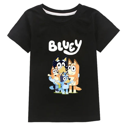 Camiseta Infantil Moose New Bluey Family - Estilo Verão, Manga Curta, Roupas Fashion para Meninos e Meninas