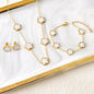 Conjunto de Joias Femininas 18k Banho de Ouro - Colar, Brincos e Pulseira com Flor de Cinco Pétalas para Festa e Uso Diário