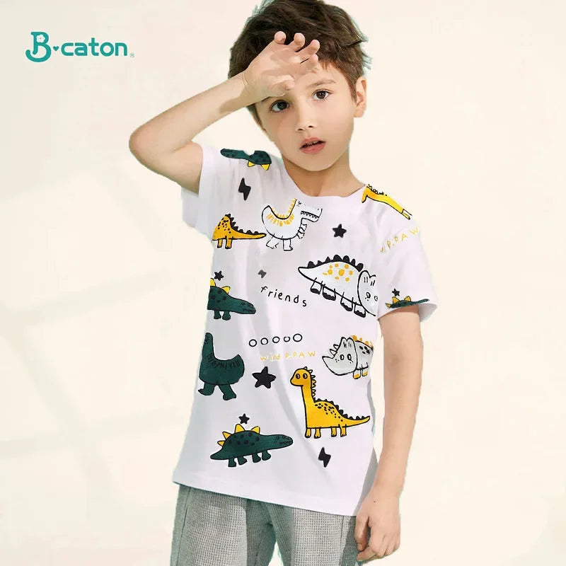 Camiseta Infantil para Meninos e Meninas - Roupas de Verão com Estampa de Desenho Animado, Manga Curta, 100% Algodão