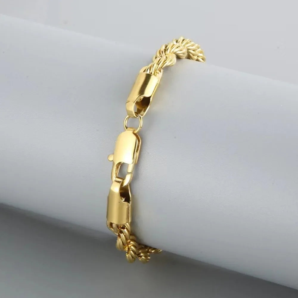 Linda pulseira de Cadeia 4MM de Ouro 18K e Prata Esterlina 925 para Homens e Mulheres, Charmosa, para Casamento e Festa - 20cm / 8 polegadas