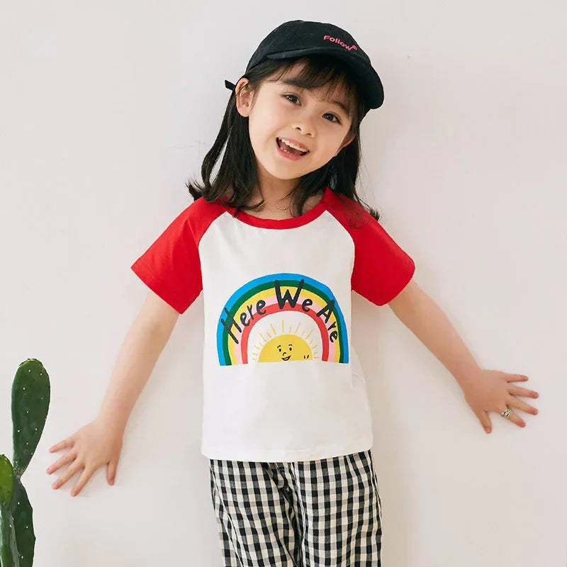 Camiseta Infantil para Meninos e Meninas - Roupas de Verão com Estampa de Desenho Animado, Manga Curta, 100% Algodão