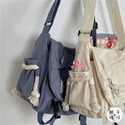 Bolsa de Ombro de Nylon para Mulheres, Grande Capacidade, Estilo Retrô, Tipo Carteiro, Bolsa Transversal