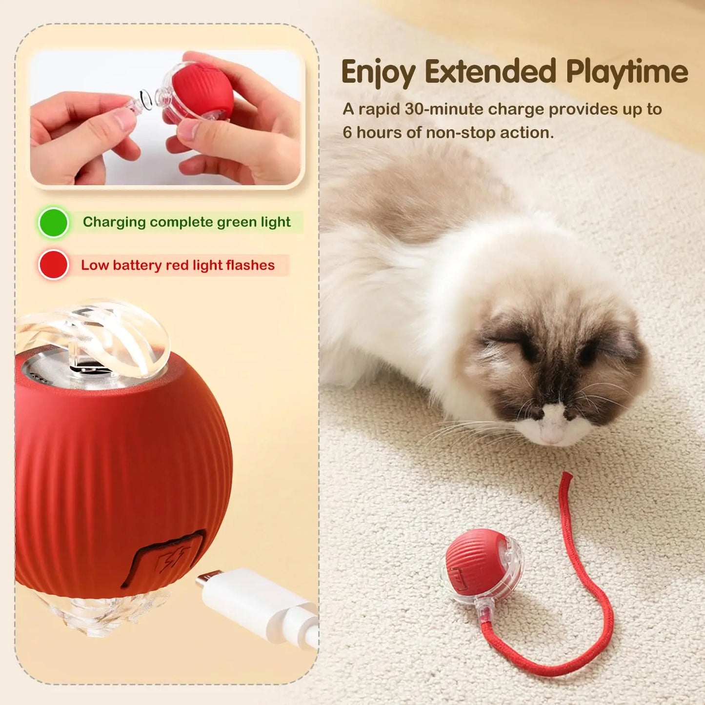 Brinquedo Interativo para Gatos - Bola Automática com Cauda, Recarga USB, Brinquedo Inteligente para Estímulo e Diversão do Pet