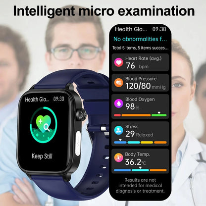 Novo Smartwatch para Homens com Diagnóstico Médico AI - Monitoramento de Lipídios no Sangue, Ácido Úrico, Glicose no Sangue, ECG+PPG, Chamadas Bluetooth, e Funções de Saúde