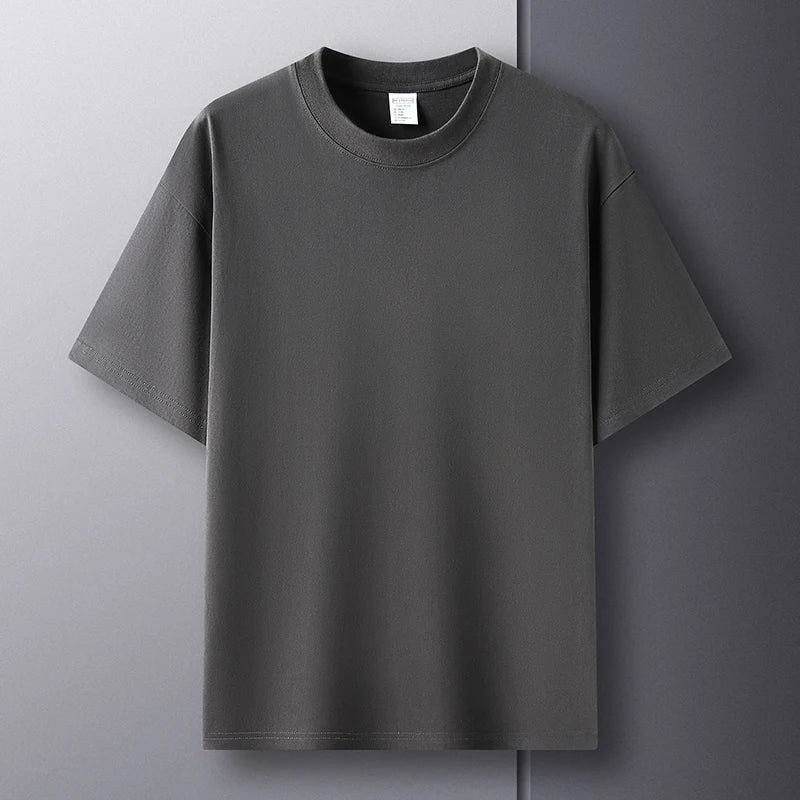 Camiseta Masculina de Manga Curta, Estilo Fashion, Gola Redonda, 100% Algodão Puro, Verão, Alta Qualidade, Respirável, Top de Manga Curta