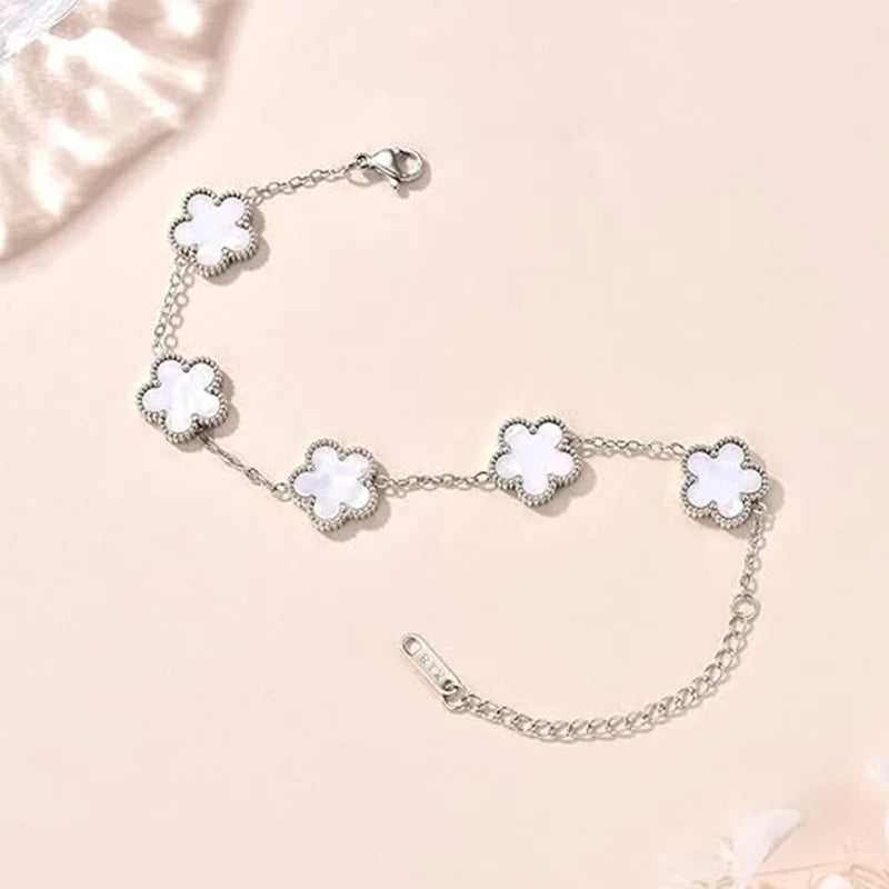 Pulseiras Femininas Lucky Clover, Flores Dupla Face, Joias de Presente, Pulseira de Aço Inoxidável, Pulseiras Banho de Ouro para Homens