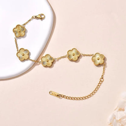 Pulseiras Femininas Lucky Clover, Flores Dupla Face, Joias de Presente, Pulseira de Aço Inoxidável, Pulseiras Banho de Ouro para Homens