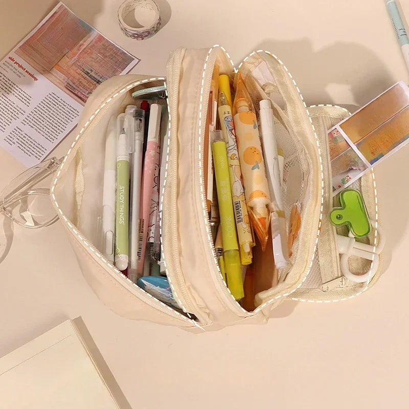 Estojo de Lápis Preto Grande Capacidade à Prova de Sujeira, Estojo Estético para Escola, Organizador de Material Escolar, Estojo de Caneta para Meninos e Meninas, Suprimentos Escolares