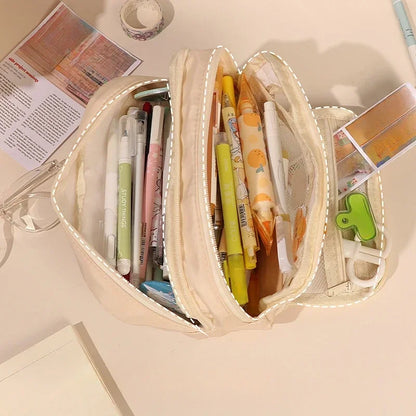 Estojo de Lápis Preto Grande Capacidade à Prova de Sujeira, Estojo Estético para Escola, Organizador de Material Escolar, Estojo de Caneta para Meninos e Meninas, Suprimentos Escolares
